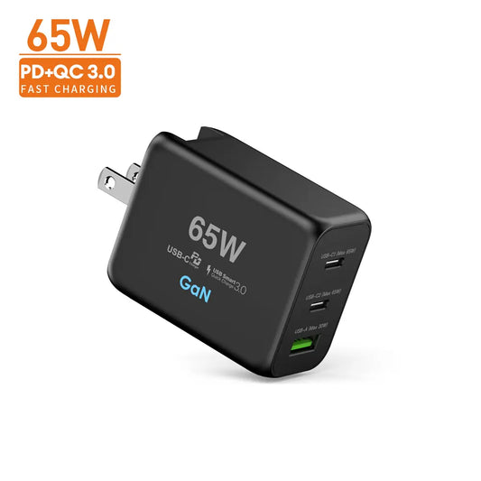Hot Trending US/EU Plug 65W GaN Quick Charge 3.0 Fast Dual Ports Travel Wall Power Adapter Charger For MacBook/Mobile Phone